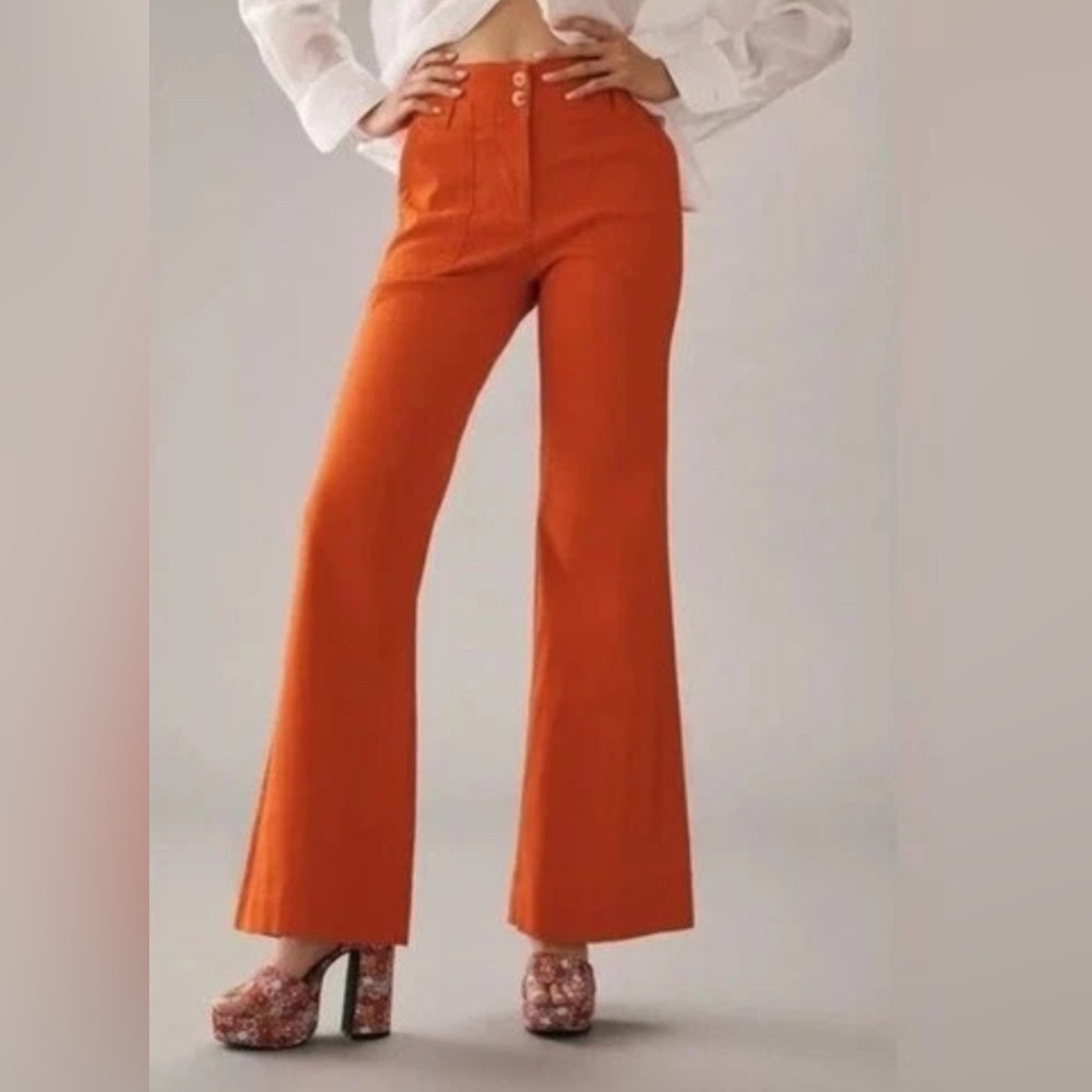 Anthropologie Maeve Naomi Linen Blend Wide Leg Pants Orange Size 4